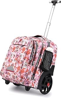 Rolling Backpack 22 Inch Backpack with Wheels for Business, College Student and Travel Commuter, Waterproof Wheeled Backpack (Pink-Flower)