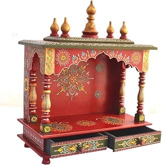 Kamdhenu art and craft Wood Home Temple (18 x 9 x 21 inch, Red and Green)