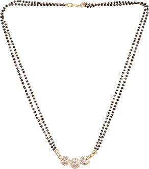 Sunsoul by Touchstone Traditional Indian Bollywood Studded Diamond Look Black Beads Symbolic Designer Jewelry Mangalsutra Pendant Set in Gold Tone for Women.