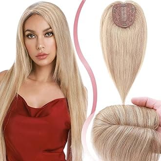 Elailite Hair Toppers For Thinning Hair Women Real Hair - 100% Real Human Hair Extensions Clip in Toupee MIDDLE SILK BASE (2.5 * 9cm) Crown HairPiece (#18/613 Ash Blonde Mix Bleach Blonde, 10 Inch)