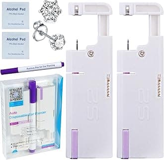 Firstomato 2PCS Disposable Ear Piercing Kit Aseptic Ear Piercing Gun Self Use Ear Piercings Kit Cartilage Piercing Gun with Hypoallergenic Earrings（5mm 6-prongs crystal)