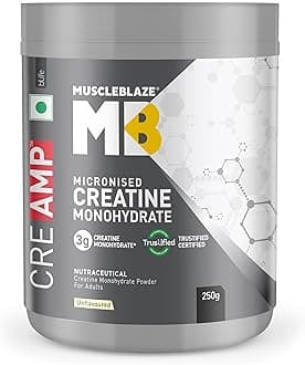 Micronised Creatine Monohydrate CreAMP Powder, Unflavoured (80 Servings, 250g) | Trustified Certified Creatine