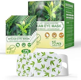- 16 Packs Steam Eye Masks for Dry Eyes, Green Tea Warm Eye Mask, Relief Eye Fatigue & Puffy Eyes, Moist Heating Compress for Eyes, Self Heated Eye Mask, Disposable Travel Essentials & Relaxation Sets