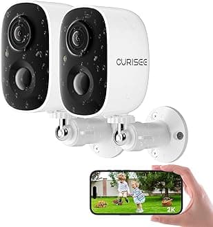 CURISEE Wireless Outdoor Security Camera Wireless 2K Camera for Home Security Battery Security Cameras 2.4GHz WiFi Smart Motion Detection,Color Night Vision,Waterproof, Cloud/SD Storage(2 Pack)