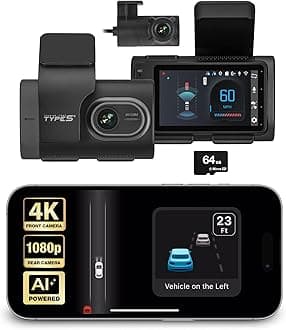 Type S T400 AI-Powered Driver Assistance 4K Dash Cam with ADAS, Collision Warnings, Lane and Pedestrian Detection, Vehicle Departure Reminders, Front Rear Smart Incident Video Surveillance, SD Card