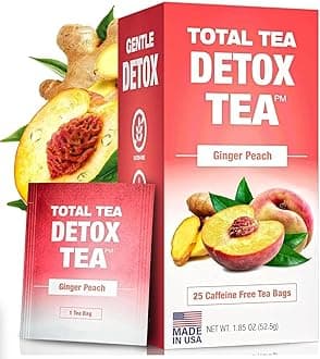 Total Tea SIimming Detox Tea Caffeine Free - 25 Day Detox - Weight l0ss for women with Chamomile, Hibiscus Tea & Ginger Root for Colon Cleanse – Natural Herbal Ginger & Peach Fruit Tea for Digestive Health