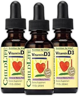CHILDLIFE ESSENTIALS Vitamin D3 Drops for Kids, Children, & Toddlers - Liquid Vitamin D Drops, 500 IU per Drop, Immune & Bone Health Support, Natural Berry - 1 Fl Oz (Pack of 3)