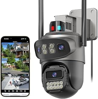 Three Lens Security Camera Outdoor, Outside Cameras for Home Security with Cord, IP66 Waterproof, AI Tracking, Light Alarm, Color Night, 2-Way Talk, 24/7 Record,SD/Cloud