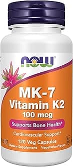 NOW Supplements, MK-7 Vitamin K-2 100 mcg, Cardiovascular Support*, Supports Bone Health*, 120 Veg Capsules