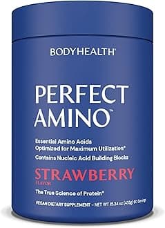 BodyHealth PerfectAmino Powder - BCAA and EAA Powder for Pre and Post Workout - Amino Acid Energy Drink for Men and Women to Support Lean Muscle and Recovery - Strawberry - 120 Servings