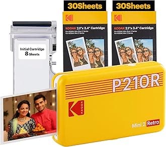 Mini 2 Retro 4PASS Portable Photo Printer (2.1x3.4 inches) + 68 Sheets Bundle, Yellow
