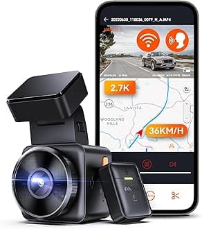 E1 2.7K WiFi Mini Dash Cam with GPS and Speed, Voice Control Front Car Dash Camera, 24 Hours Parking Mode, Night Vision, Buffered Motion Detection, APP, Wireless Controller, Support 512GB Max