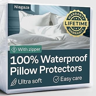 Niagara 8 Pack Waterproof Pillow Protectors King 20x36 Inches Smooth Zipper Premium Encasement Covers Quiet Cases Set White