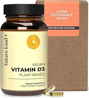 Future Kind Vegan Vitamin D3 . 2500 iu Plant-Based Vegan Vitamin D for Immune Health. Sugar-Free, Gluten-Free, Lichen-Based Supplement, 30 Easy-to-Swallow Vegetarian/Vegan Softgel Capsules.