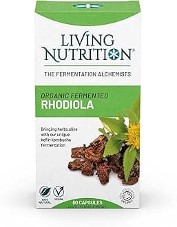 Living Nutrition Organic Fermented Rhodiola (60 Caps) - Herbal Adaptagen, Supports Stamina and Cognition