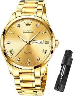 Mens Gold Watches Waterproof Stainless Steel Lightweight Watch with Date Classic Luxury Dress Watch for Men Gold White Blue Green Dial