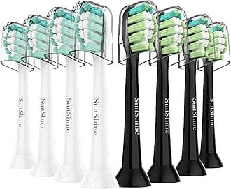 SuitShine Replacement Toothbrush Heads Compatible with Philips Sonicare and More Click-on Handles 8 Pack Blackwhite