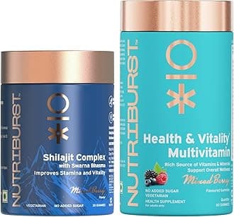 Nutriburst Strength & Vitality Combo: Shilajit Gummies + Multivitamin Gummies for Enhanced Energy, Immunity & Overall Wellness | Supports Endurance & Daily Nutrition | No Added Sugar (1 Month Pack)