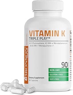 Vitamin K Triple Play (Vitamin K2 MK7 / Vitamin K2 MK4 / Vitamin K1) Full Spectrum Complex Vitamin K Supplement, 90 Capsules