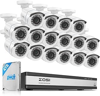 ZOSI H.265+ 16CH Security Camera System with AI Human Vehicle Detection, 16CH DVR with 4TB HDD for 7/24 Record, 16 x 1080p CCTV Camera Outdoor Indoor with 80ft Night Vision, 90°Wide Angle