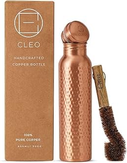 Pure Copper Water Bottle, 950 ML (32.5 Oz) - Hand-crafted Hammered Copper Vessel - Certified Insulated Water Bottle Great for Sports, Yoga & Everyday Use