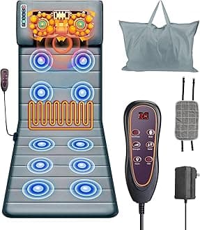 Moclever Full Body Massage Mat with Heat,Massage Mattress with Shiatsu Neck Massager & Movable Neck Back Massager Pillow,10 Vibrating Motors,9 Massaging Modes & Timer for Back Leg Pain Relief