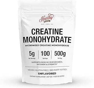 HEARTHY FOODS Creatine Monohydrate Micronized Powder 500G - 100 Servings, 5000mg Per Serving (5g) - for Men & Women Muscle Growth & Recovery - UNFLAVORED