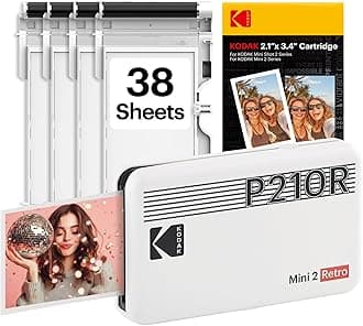 Mini 2 Retro 2x3 Mobile Photo Printer, 38 Sheets, Bluetooth Phone Printer for iPhone & Android, Instant Color Prints, 4PASS Dye Sublimation, White