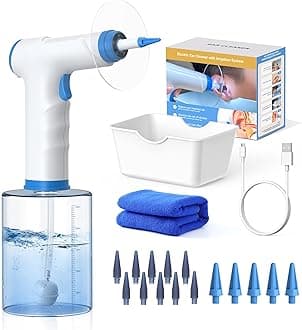 Electric Ear Wax Remover with Quad-Stream Tips, Ear Irrigation with Replaceable Tips, Cerumen Control Kit for Home Use