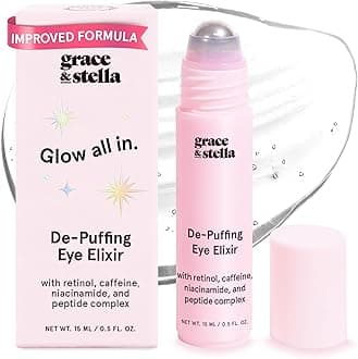 grace & stella Under Eye Brightener Roller - Retinol & Caffeine Eye Serum for Puffiness, Dark Circles, Fine Lines & Wrinkles - Hydrating & Smoothing - Vegan Cruelty-Free Skincare (15ml / 0.51 fl oz)