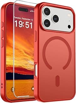 SUPFINE Magnetic for iPhone 17 Pro Case (Compatible with MagSafe)(Military Grade Drop Protection) Translucent Matte Shockproof with Anti-Fingerprint Phone Cover 2025,Red