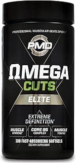 PMD Sports Omega Cuts Elite -Fat Loss-Muscle Defining Formula - Omega Fatty Acids, MCT's and CLA for Muscle Definition and Maintenance - Keto Friendly For Women and Men - Stimulant Free (180 Softgels)