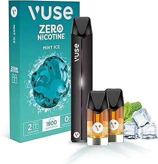 VusePro Vape Kit, Slim Design, Fast Charging, Splash-Resistant, reusable vape, rechargeable vape, refillable vape, with Mint Ice 0mg vape pods x2, no nicotine, no tobacco, Black