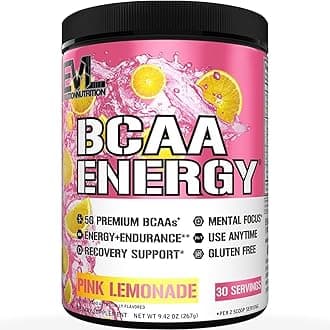 EVL BCAAs Amino Acids Powder - BCAA Energy Pre Workout Powder for Muscle Recovery Lean Growth and Endurance - Rehydrating Post Workout Recovery Drink with Natural Caffeine - Pink Lemonade