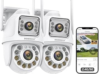 BOAVISION 2Pack 2.4G/5G WiFi Outdoor Security Camera, Dual Lens Wireless PTZ, 360° View, AI Human Tracking, Color Night Vision, 24/7 Recording, Two-Way Audio, Cloud & SD Card Storage