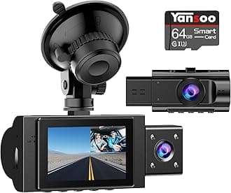 Dual Dash Cam Front and Inside with 64GB Card, FHD 1080P Dash Camera for Cars Dashcams for Cars with Infrared Night Vision Car Camera 24H Park Monitor Motion Detection G-Sensor for Taxi Uber