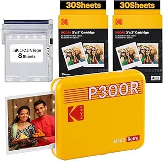 Mini 3 Retro 4PASS Portable Photo Printer (3x3 inches) + 68 Sheets Bundle, Yellow