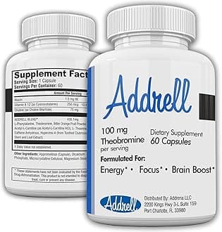 Addrell Energy Stimulant Pills- Natural Nootropic Brain Supplement Alternative Pill & Study Supplements Substitute to Elevate Mental Clarity for Women & Men OTC- 60 Mind Booster Capsules