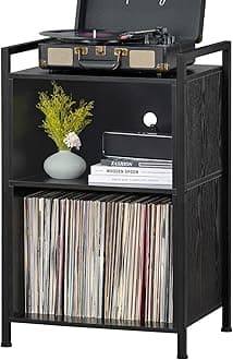 YAHARBO Turntable Stand, Record Player Stand, 3-Shelf Black Vinyl Record Holder with Storage, Vintage Record Stand Holds Up to 180 Albums,Record Table with Handle for Living Room,Bedroom