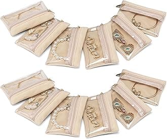 Vlando 12 Pcs Travel Jewelry Organizer Velvet Jewelry Pouch with Zipper Clear Travel Jewelry Bag for Travel Business Trip Mother‘s Day Gift for Mom Wife Women