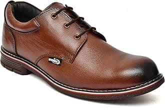 STONIX® Formal Premium Safety Shoes for Men's | Steel Toe cap | Slip and Water Resistant | Leather Material & TPR Sole | Comfortable for Construction Work's, (SIZE-09, BROWN)