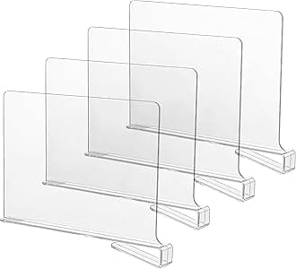 Acrylic Shelf Dividers for Closets,Wood Shelf Dividers, 4 PCS Clear Shelf Separators,Perfect for Clothes Organizer and Bedroom Kitchen Cabinets Shelf Storage and Organization