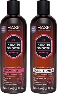 Keratin Smoothing Shampoo + Conditioner Set for All Hair Types, Color Safe, Gluten-Free, Sulfate-Free, Paraben-Free, Cruelty-Free - 1 Shampoo and 1 Conditioner