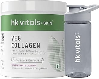 hk vitals Veg Collagen Supplement Powder (Mixed Fruit, 200g) & Sipper | Combo Pack| With Biotin,Vitamin C, E, Sodium| For Healthy Hair & Nail