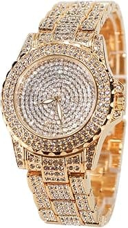 Smalody Round Luxury Women Watch Crystal Rhinestone Diamond Watches Stainless Steel Wristwatch Iced Out Watch with Japan Quartz Movement for Women | Simulated Lab Diamonds