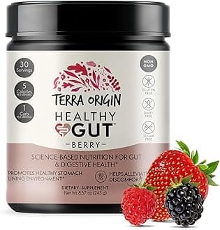 Healthy Gut Powder (Berry Flavor) |30-Servings with L-Glutamine, Zinc, Glucosamine, Slippery Elm Bark, Marshmallow Root and More!
