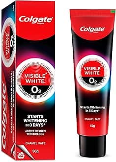Colgate Visible White O2, Teeth Whitening Toothpaste (50g) for noticeably whiter teeth starting in 3 days. Aromatic Mint with Active Technology, Enamel Safe Teeth Whitening