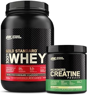 ON Gold Standard 100% Whey Protein Primary Source Isolate - Double Rich Chocolate, 2 Lbs + ON Micronized Creatine Monohydrate Powder - Unflavored, 300 Grams