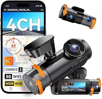 - Vantrue N5S 4 Channel 360 Degree 2.7K Dash Cam, 4CH STARVIS 2 Night Vision, 2.7K+1080P*2+1440P Front Rear Inside Dashcam, 24/7 Buffered Parking Mode, WiFi, Voice Control, Dual GPS, Support 1TB Max