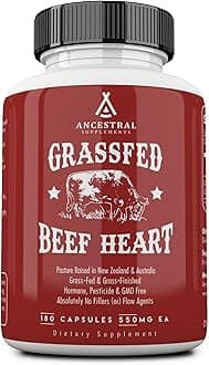Ancestral Supplements Grass Fed Beef Heart Supplement, 3300mg, CoQ10 Supplement Supports Heart and Mitochondrial Health, Non-GMO, 180 Capsules
